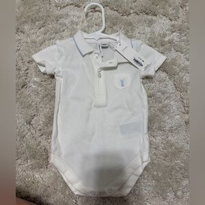 Janie and Jack Boys 3-6m White Polo Bunny Onesie with Light Blue Trim
